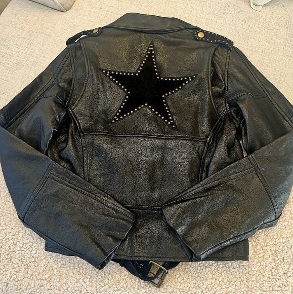 CHASING UNICORNS LONE STAR LEATHER BIKER JACKET NOIR (NWT)